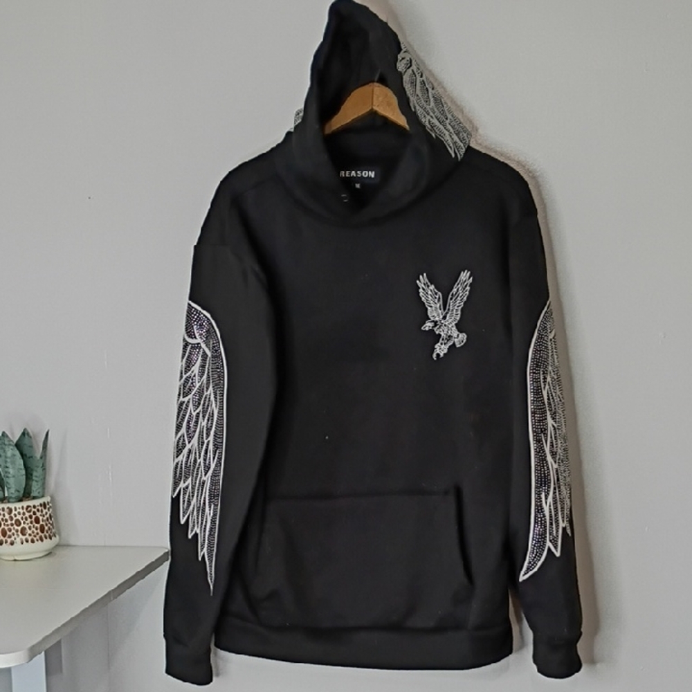 Reason Black Hoodie with Eagle and Wing Design - Picture 2 of 12